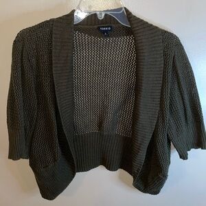 Olive green open knit cropped shrug